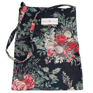 April Cornell Crossbody Tote Bag New Without Tag Cotton Waffle Knit Black Floral